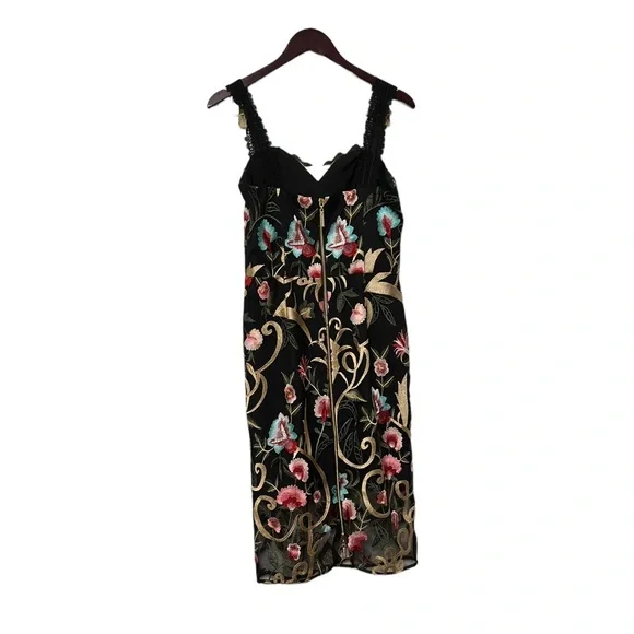 Bronx and Banco Black Floral Midi Dress